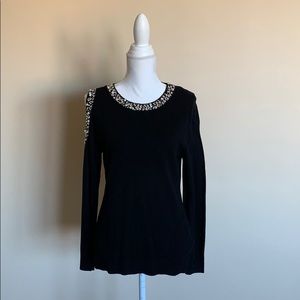 INC M jewel cutout cold shoulder women’s sweater